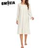 Summer Women's Mid-length T-shirt Long Dress V-neck Cotton Colour Blocking Seven-minute Sleeve Nightgown Mid-length Homewear