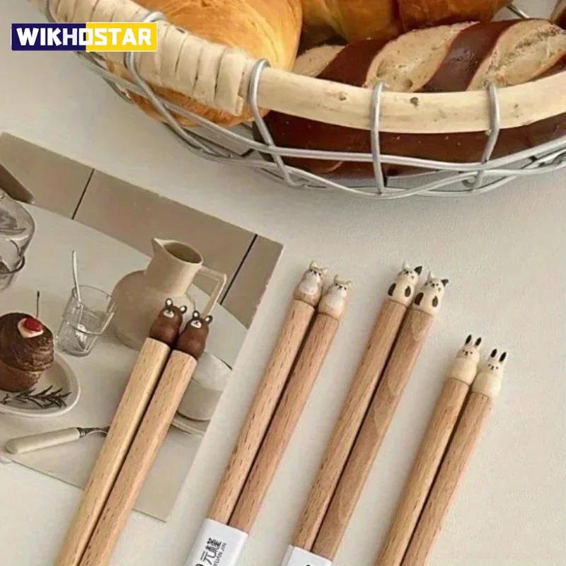 Уникальные и милые 3D палочки для еды с изображением животных, вырезанные вручную палочки для еды из бука, кавайные, идеально подходят для ужина вдвоем и суши-вечеринки