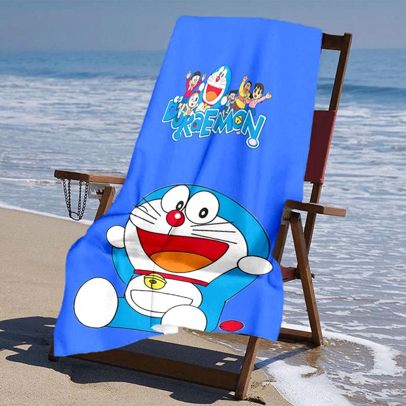 proof beach towel with Doraemon pattern - soft,absorbent,quick-drying,machine washable - perfect for swimming,camping,bathing