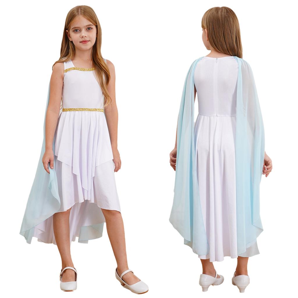 Versatile Ancient Toga Dress for Girls: One-Piece Flowy Costume, Easy to Style as Greek, Roman or Egyptian Princess