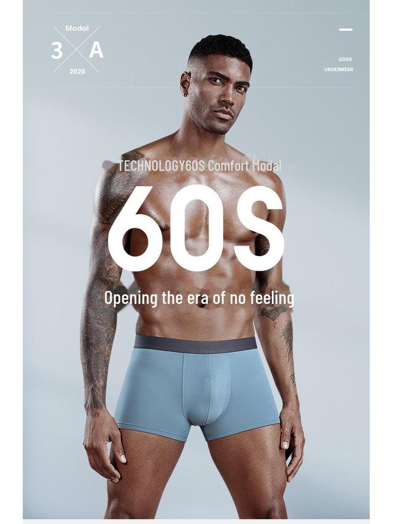 60-Pack Modal Men's Boxer Briefs with Antibacterial Crotch, Mid-Waist, Breathable, Trendy Design