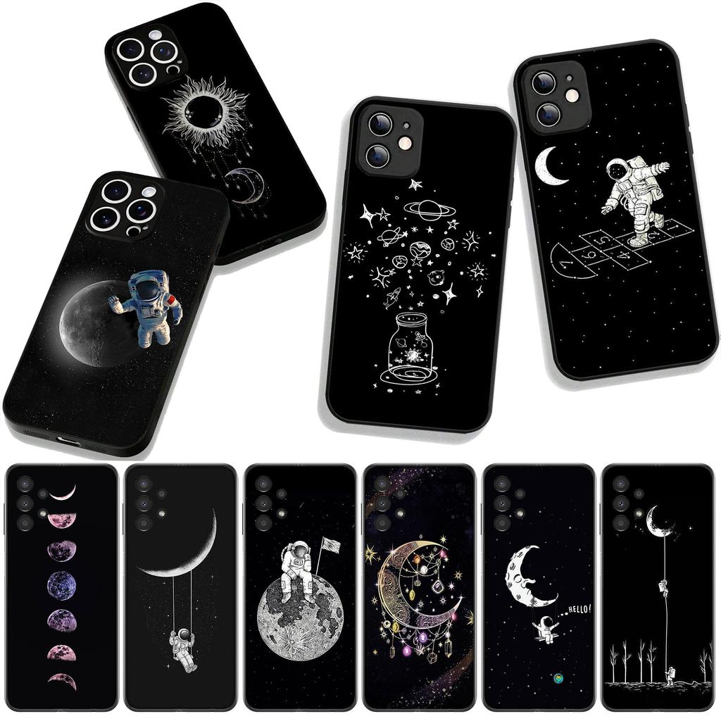 Astronaut Moon Stars Sky Phone Cover for Apple iPhone 16 15 14 Plus 13 12 Mini 17 Pro Max + ProMax 16E Air Case