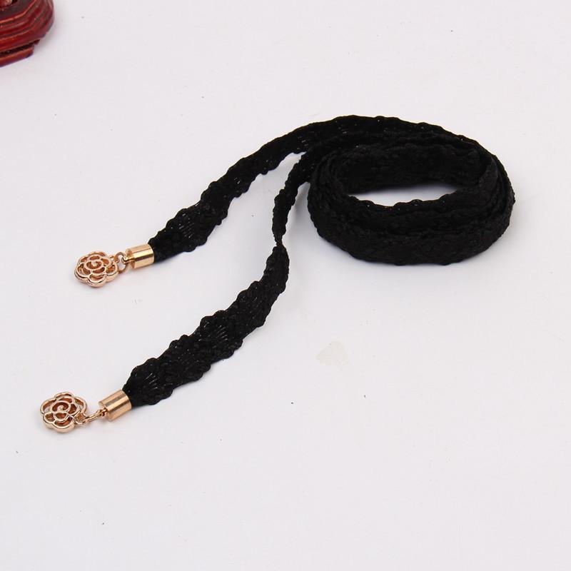 Waist Rope Flower Buckle Thin Lady Belt Black And Blue Skirt Decorative Belt Red Seal Alloy Flower Buckle