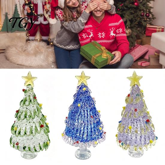 Christmas Tree Ornament Hand Blown Glass Figurine with Golen Star, Atmosphere Decor Mini Xmas Ornament, Handmade Desktop Holiday Decoration