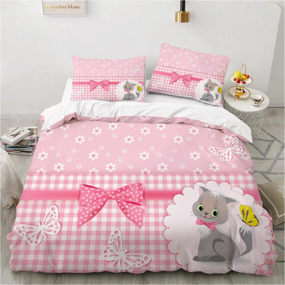 3D Printed Bow Pink Comfortable Duvet Quilt Cover Pillowcase Bedding Set Children Bedroom Decoration Home Textile