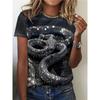 Женская футболка ПЛЮС Сайз с 3D змеиным узором и принтом с блестками, свободная и повседневная, мягкая, удобная и дышащая