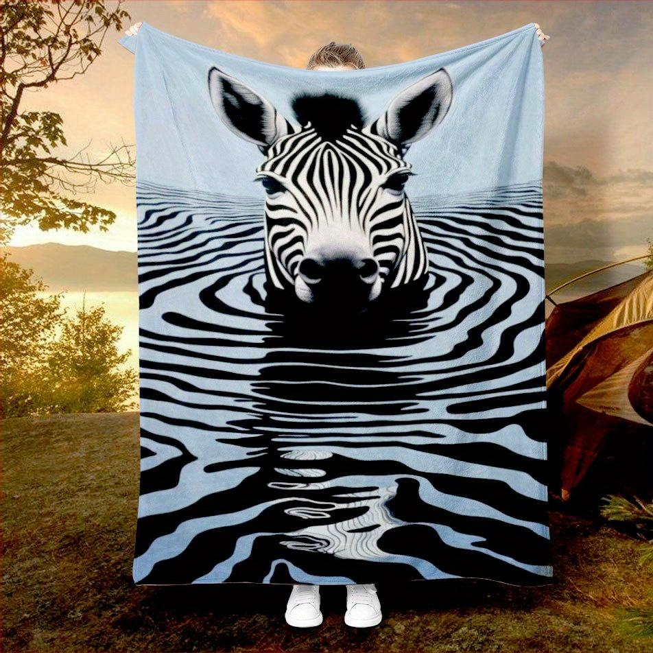 Плед с зебровым принтом Safari Двусторонний фланелевый плед для дикой элегантности Всесезонный комфорт Животный принт Подарок