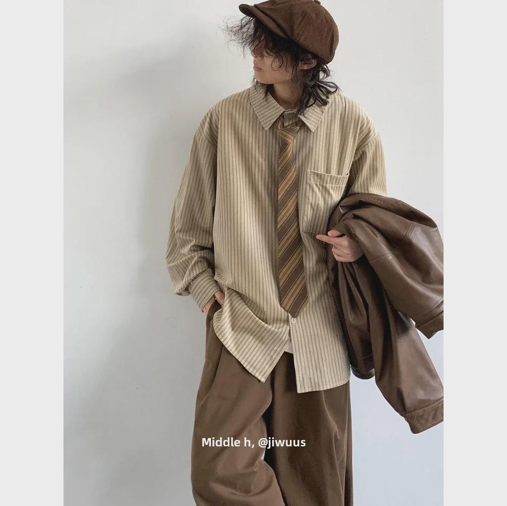 Унисекс японская ретро полосатая вельветовая рубашка-куртка - Колледж-стиль