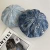 Denim Sequined Beret Women's Summer Fashion Temperament Painter Hat Showing Face Small Star Anise Hat Spring and Autumn