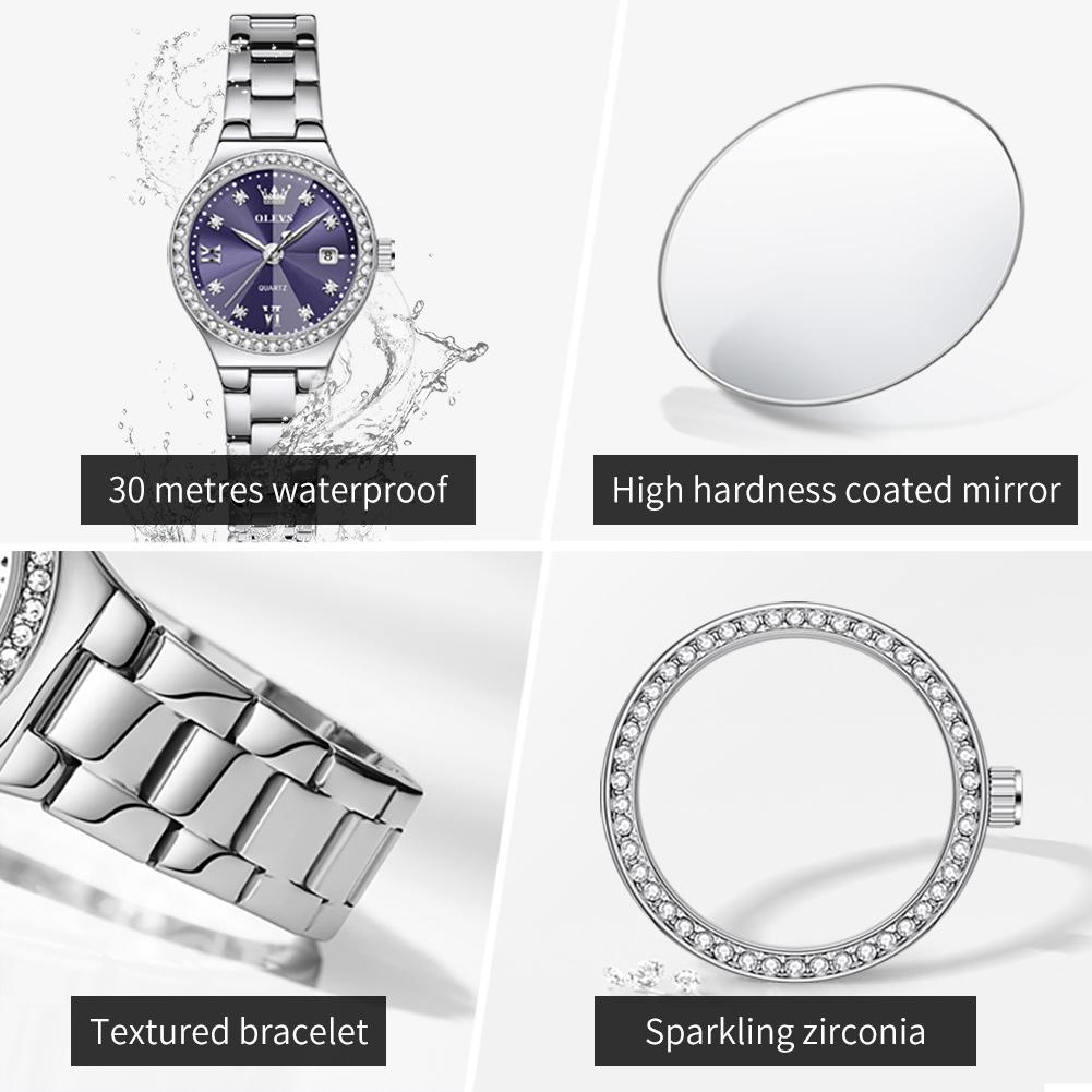 OLEVS 5628 Original Elegant Quartz Woman Dress Watch Stainless Steel Waterproof Watches For Women Diamond Scale Date Clock Reloj