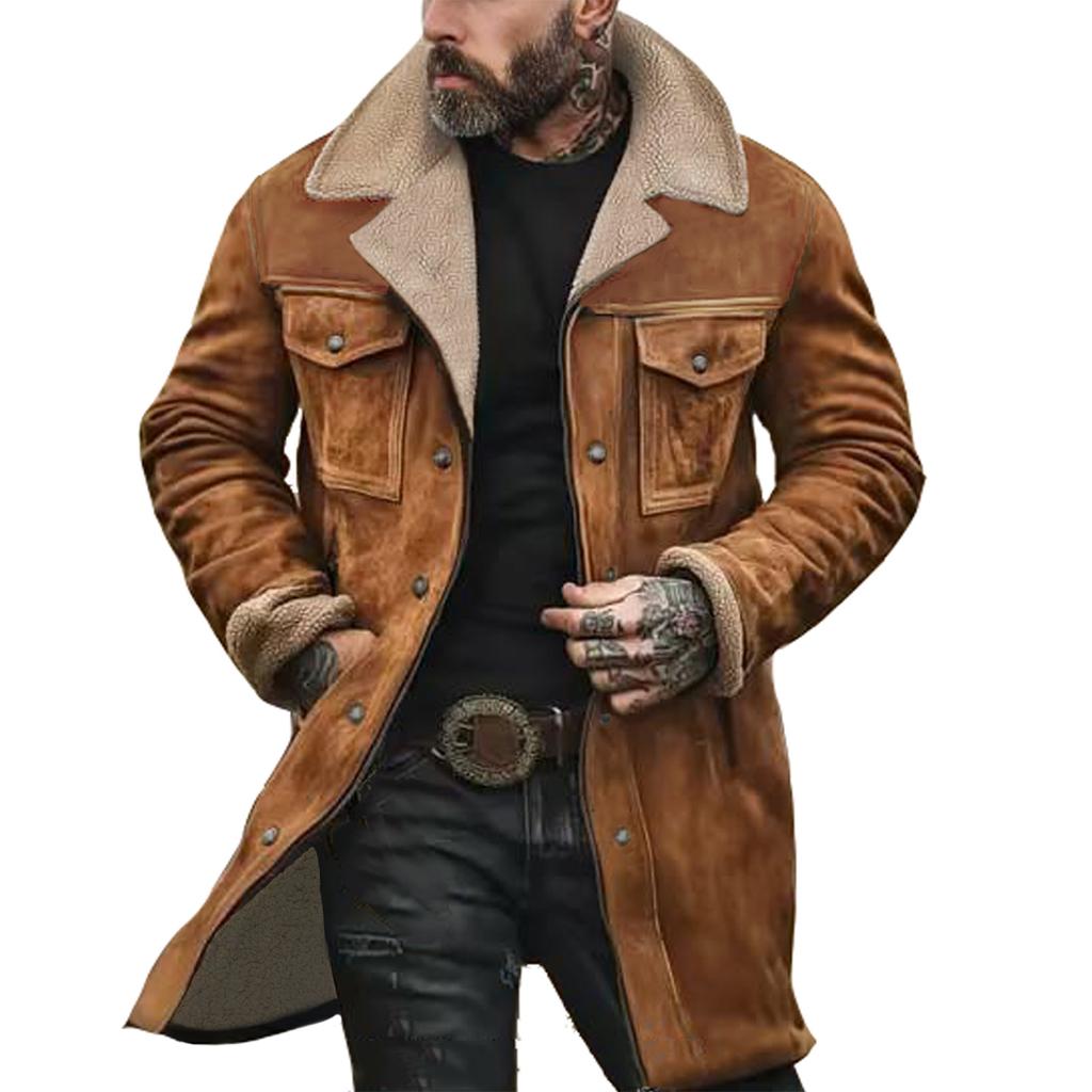 Men's Suede Color-matching Winter Jacket Multi-pocket Zipper Coat