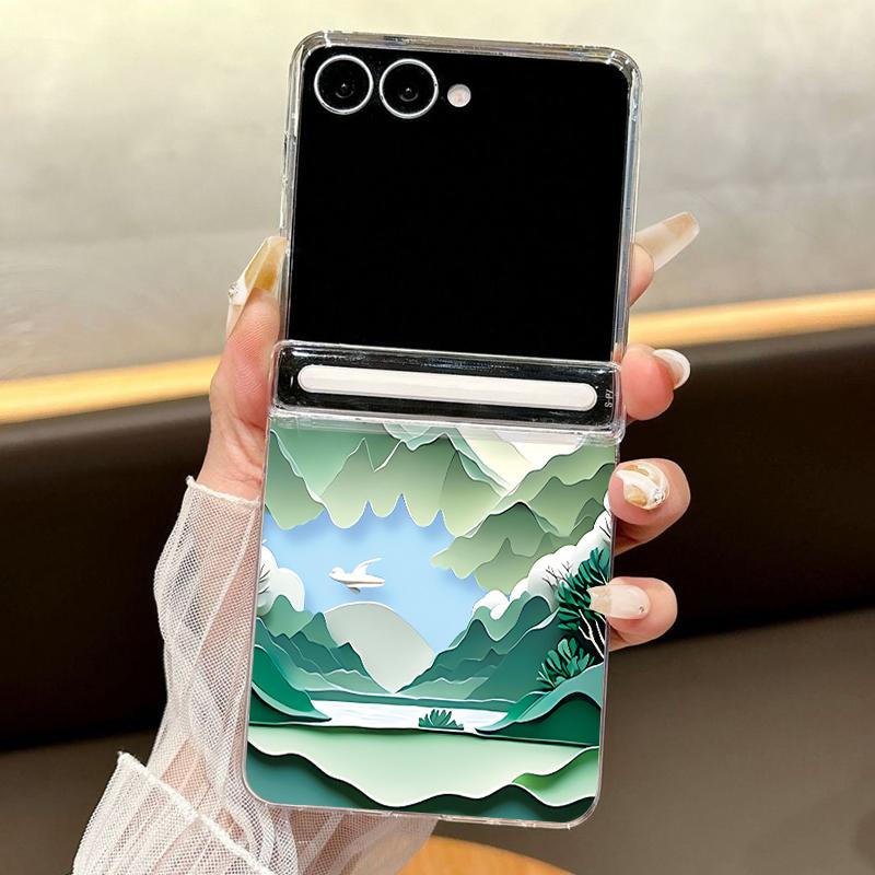 Магнитный чехол для телефона с принтом Снежной Горы для Samsung Galaxy Z Flip7 FE Flip6 Flip5 Flip7 6 Ударопрочная прозрачная жесткая крышка из поликарбоната Складная