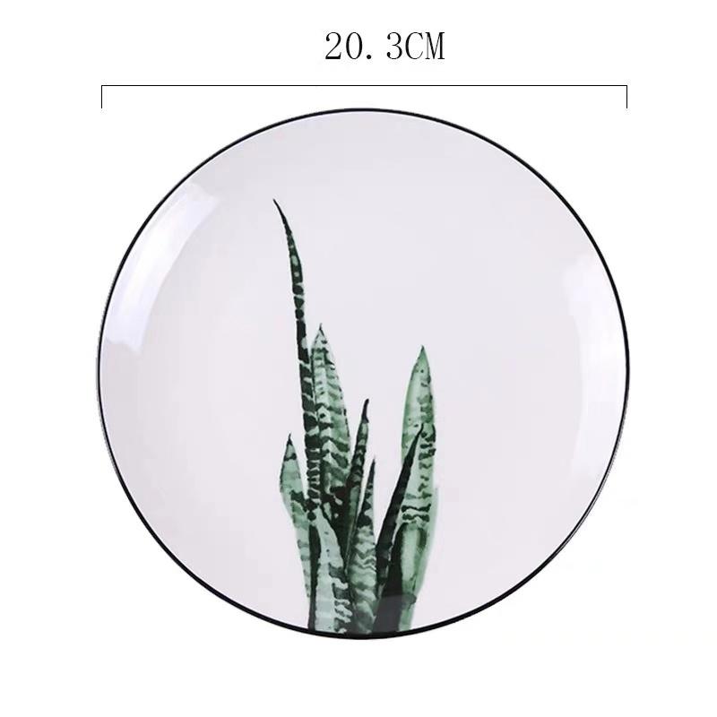 Nordic Creative Round Green Plants Porcelain Dinner Plate 8 Inch Tableware Ceramic Dessert Steak Plate Dinnerware Cake Dish