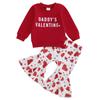 Toddler Girl Valentine's Day Outfits Letter Print Long Sleeve Sweatshirt with Heart Pattern Flare Pants 2 Pcs Set