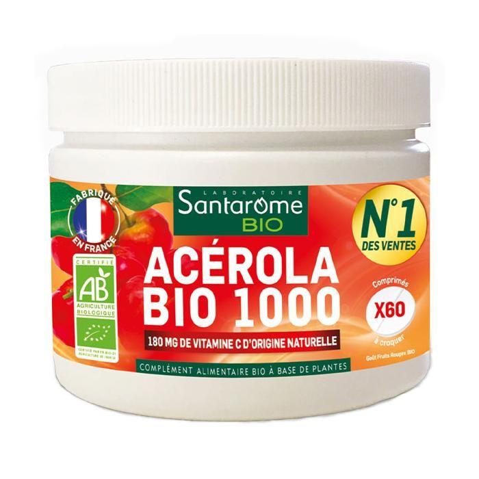 Santarome Bio - Acérola Bio 1000 - Vitamine C naturelle - 60 comprimés à croquer