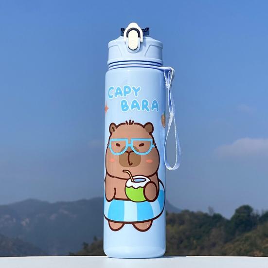 Бутылка для воды 700 мл с крышкой, переключающейся одним нажатием, портативная спортивная бутылка для воды с соломинкой, встроенной ручкой, безопасным замком, защитой от протечек, для использования на открытом воздухе