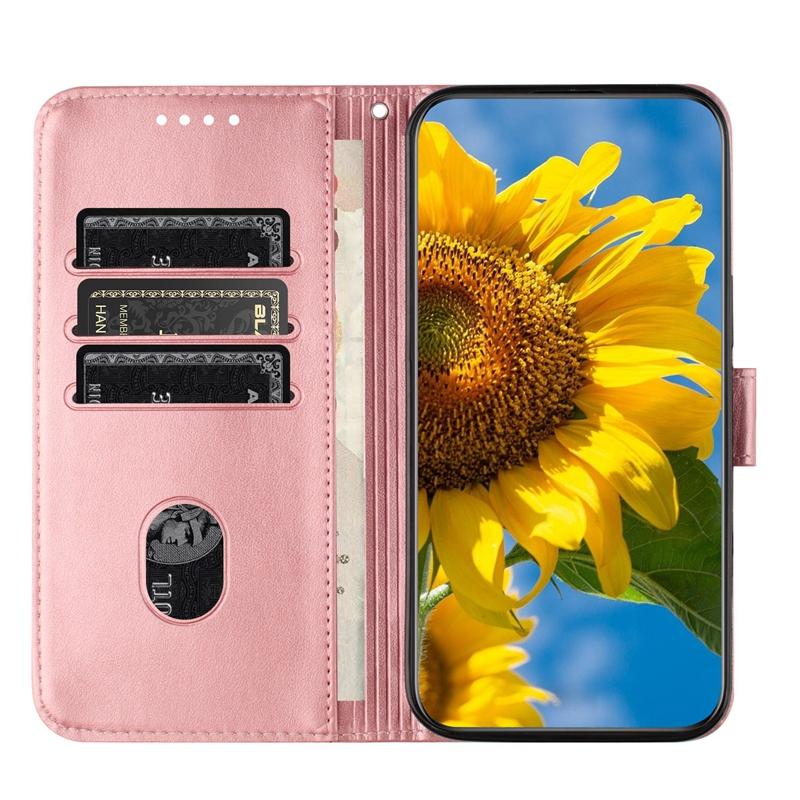 Embossed Sunflower PU Leather Card Holder Flip Cover for Samsung Xiaomi Redmi Huawei Honor Magnetic Hand-strap Wallet Case with Kickstand