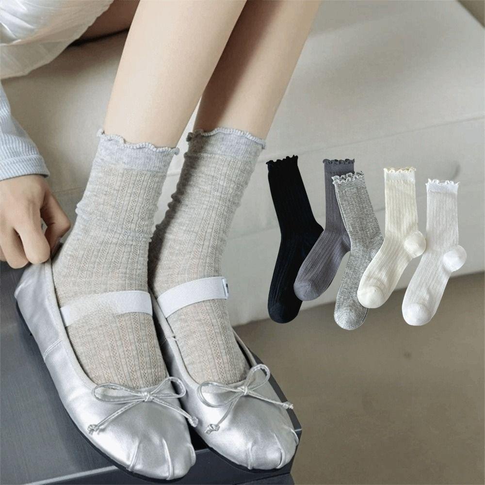 Lace Mesh Mid Tube Socks Hollow Out Ruffle Cotton Socks Sweet Lolita Socks  Princess Style