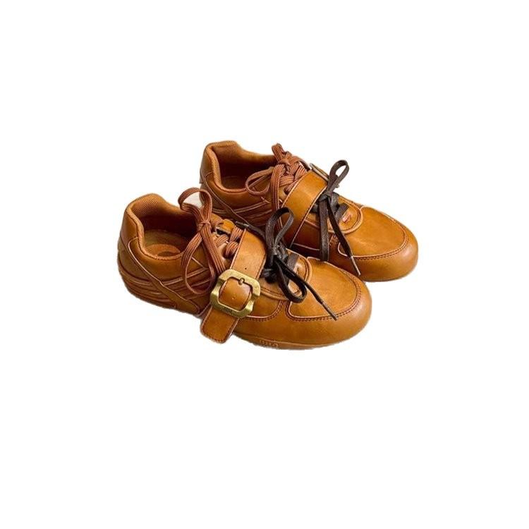 Casual Single Shoes Women's 2025 Autumn New Belt Buckle American Retro German Training Boots Flat-bottomed Fashion Casual Single Shoes Women
