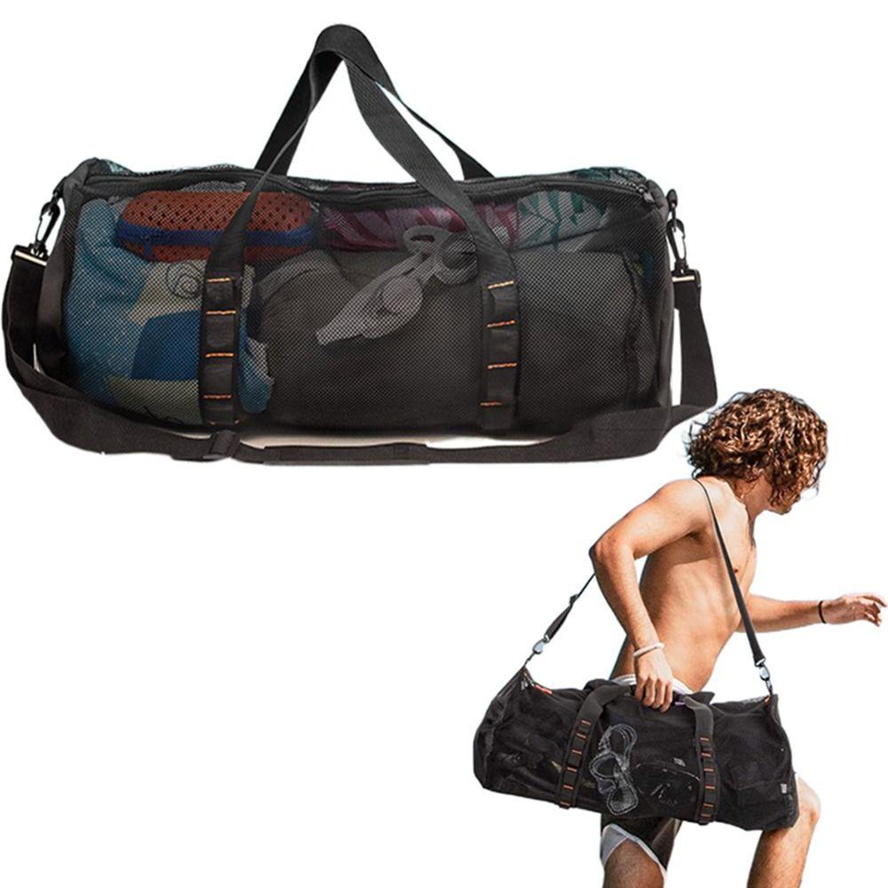 Adjust Shoulder Strap Mesh Dive Bag Foldable Oversized Beach Gym Bag Mesh Travel Duffle Fins