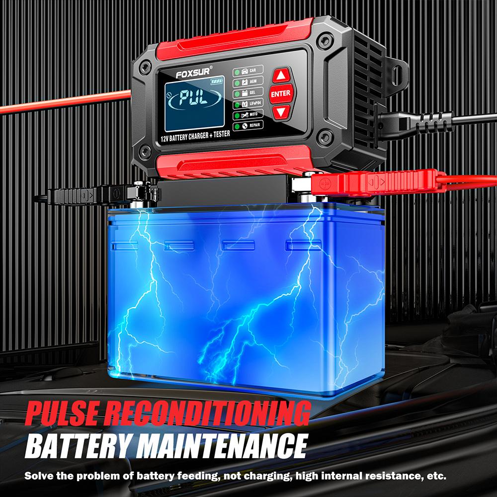 Автомобильное зарядное устройство для аккумулятора 12 В 2 в 1 интеллектуальный тестер аккумулятора зарядное устройство для ремонта автомобиля ЖК-дисплей AGM LiFePO4 свинцово-кислотный