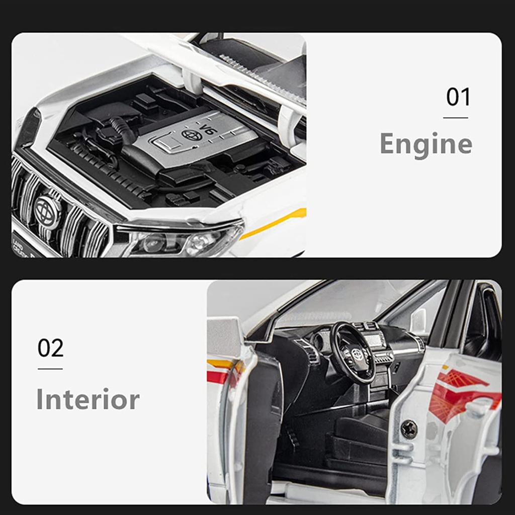 Масштаб 1/24 Toyota Land Cruiser, литая под давлением модель автомобиля, игрушечный автомобиль с откатным механизмом, звуком и светом для детей, коллекция подарков для мальчиков и девочек