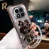 Luxury Crystal Chain Redmi Note 14 Pro Case Shockproof Holder Mirror Cover For Xiaomi Redmi Note 14 15 Pro Plus 15 15C 14C 4G 5G