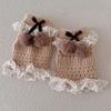 Fashionable Plush Balls Bows Adorned Leg Warmers with Lace Detail for Women's Hollowout Knitted Short Leg Covers Sleeves