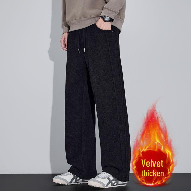 Мужские модные спортивные брюки свободного кроя на флисовой подкладке - осенне-зимние, прямого кроя, в стиле "папа"