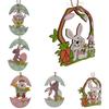 Wooden Easter Bunny Pendant Cute Rabbit Shaped Welcome Door Decor Easter Eggs Hanging Sign Wooden Slices Happy Easter