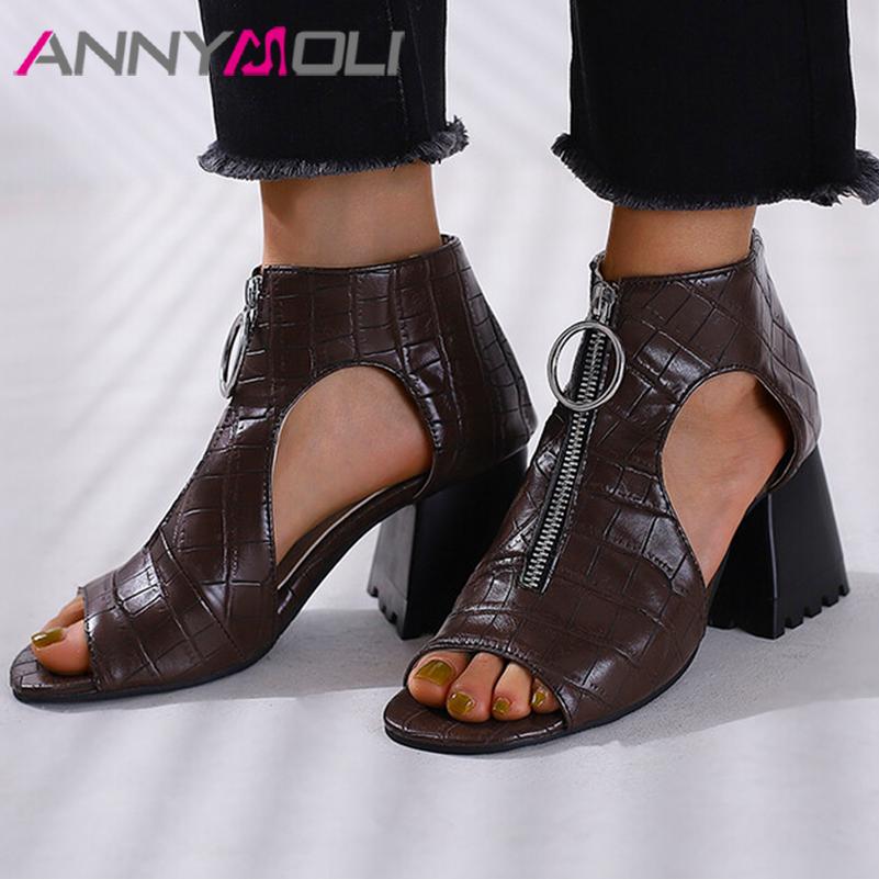 Женские сандалии на толстом высоком каблуке с открытым носком и молнией, модная летняя обувь для вечеринок, черный, коричневый, желтый, зеленый, розовый, размеры 33–46