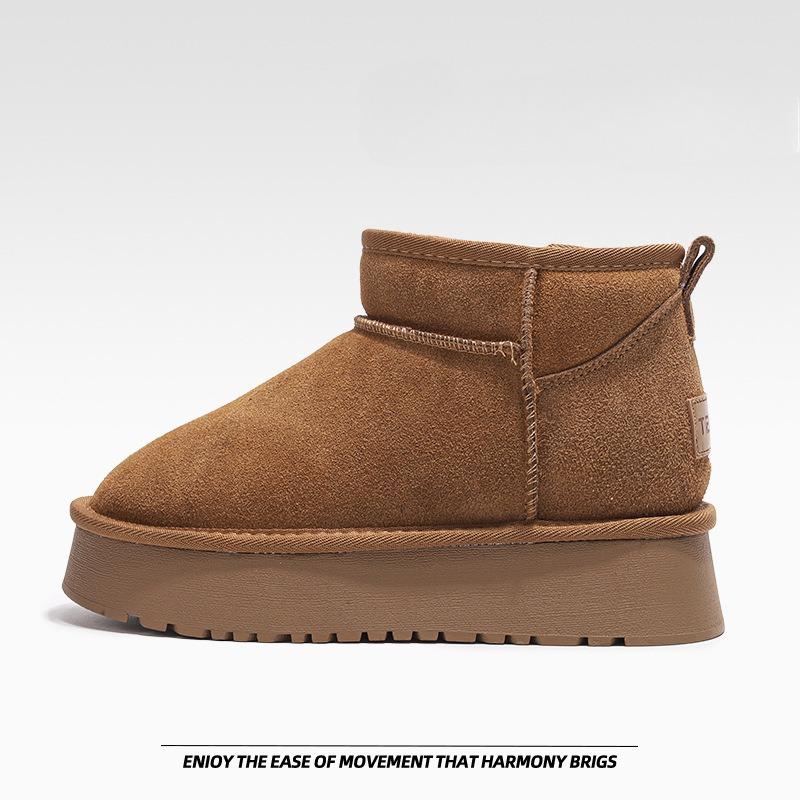 Зимние ботинки с толстой подошвой женские меховые короткие ботинки с подкладкой водонепроницаемые теплые хлопковые ботинки