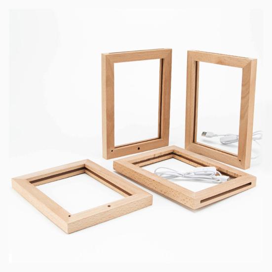 Light-up Photo Frame LED Glowing Picture Stand Lighted Wooden Picture Frame Desk Light for Home Bedroom Living Room Decor