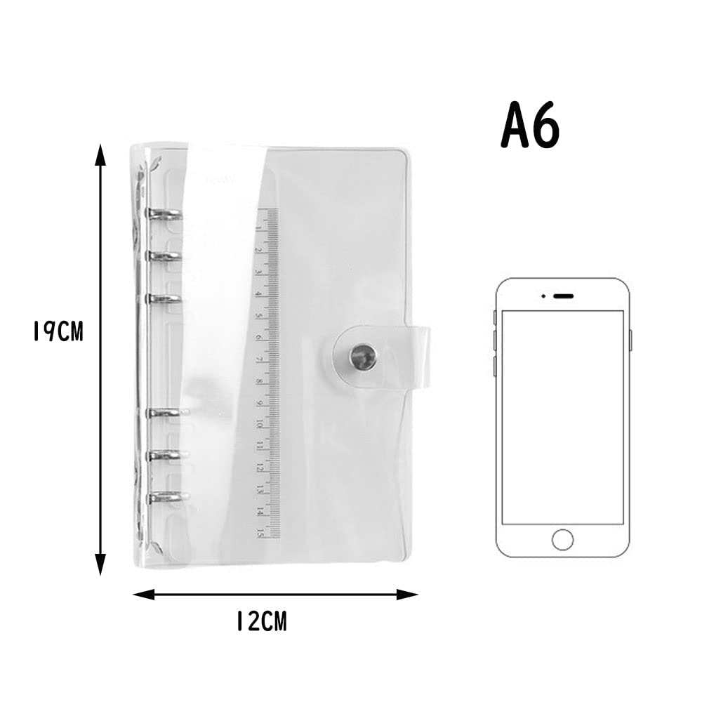 Блокнот Samcos System A6 A5 6 отверстий Обложка для заметок Прозрачная папка для записей Блокнот из ПВХ с ключами Дневник Папка-регистратор с кольцами Прозрачный карман (A6)
