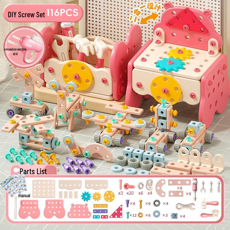 Ящик для инструментов Xiaobei Hippo: Электродрель и набор шурупов в стиле TikTok для детей