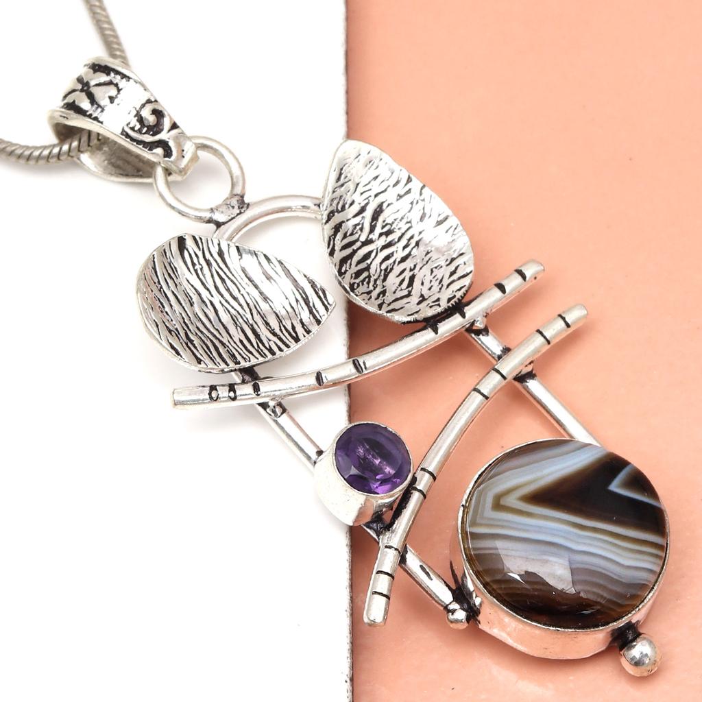 Ожерелье из агата из серебра Ботсваны, натуральный драгоценный камень для подарка, подаренные ювелирные изделия