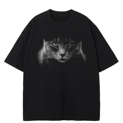 Streetwear Кошачий Взгляд Графическая Футболка Хлопковая Футболка Унисекс Топы Футболки Летние С Коротким Рукавом Футболка