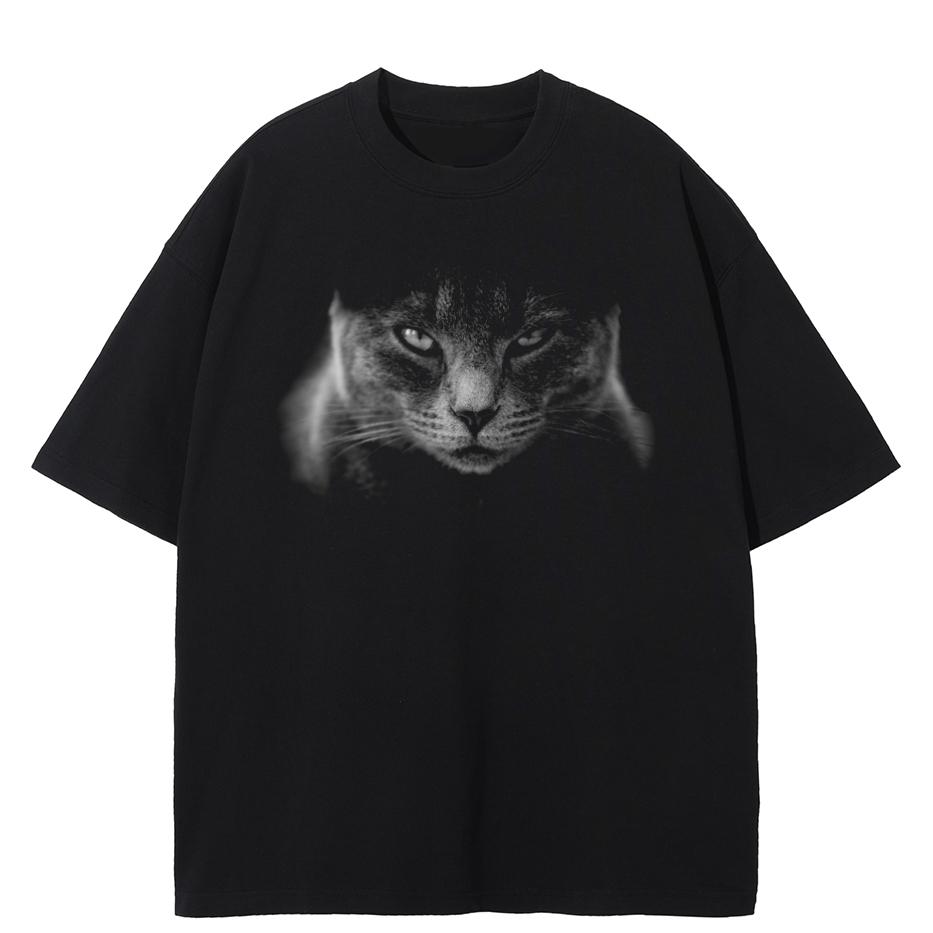 Streetwear Кошачий Взгляд Графическая Футболка Хлопковая Футболка Унисекс Топы Футболки Летние С Коротким Рукавом Футболка
