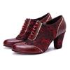 Women's Pumps Handmade Genuine Leather Patchwork Printed Fabric Retro Comfortable High Heels