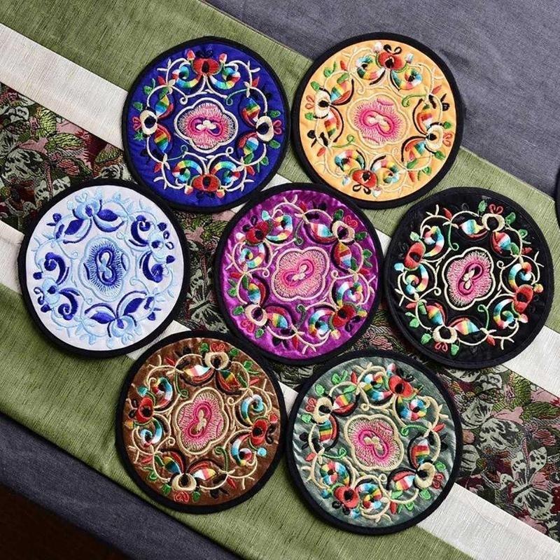 1PC Oriental Style Embroidery Cloth Mug Cup Coasters Table Decoration Restaurant Cafe Supplies