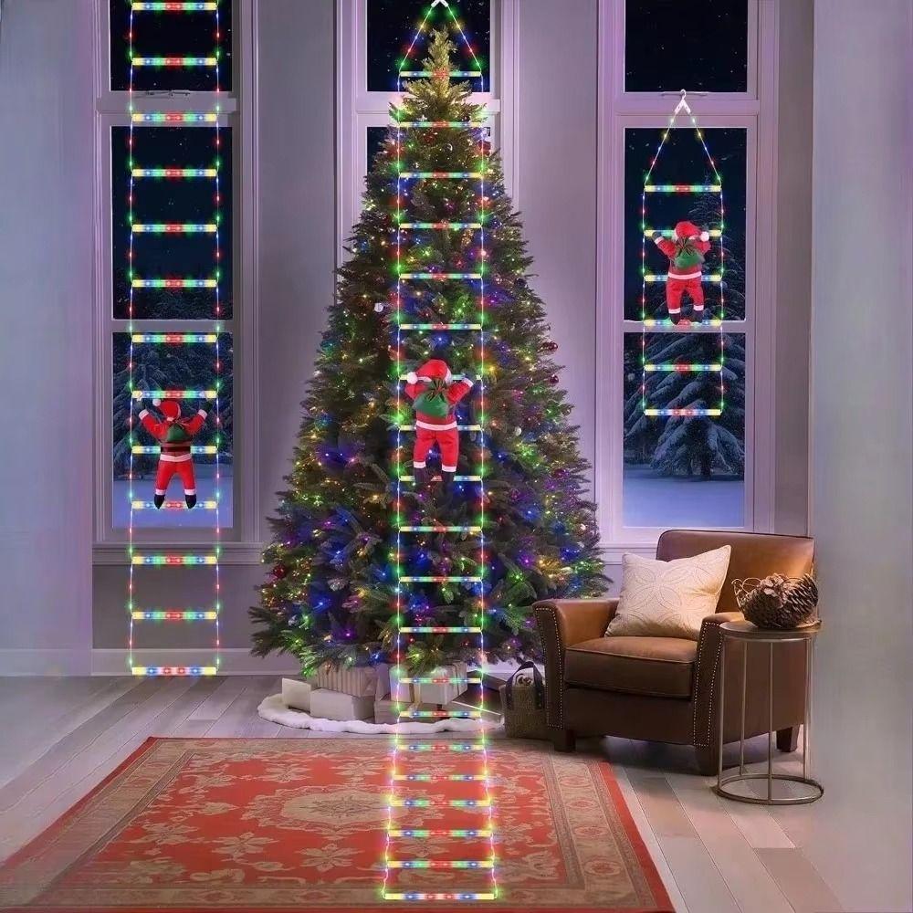 LED Santa Claus Climbing Ladder Warm White Ladder Lights Holiday Decor Climbing Figure Indoor