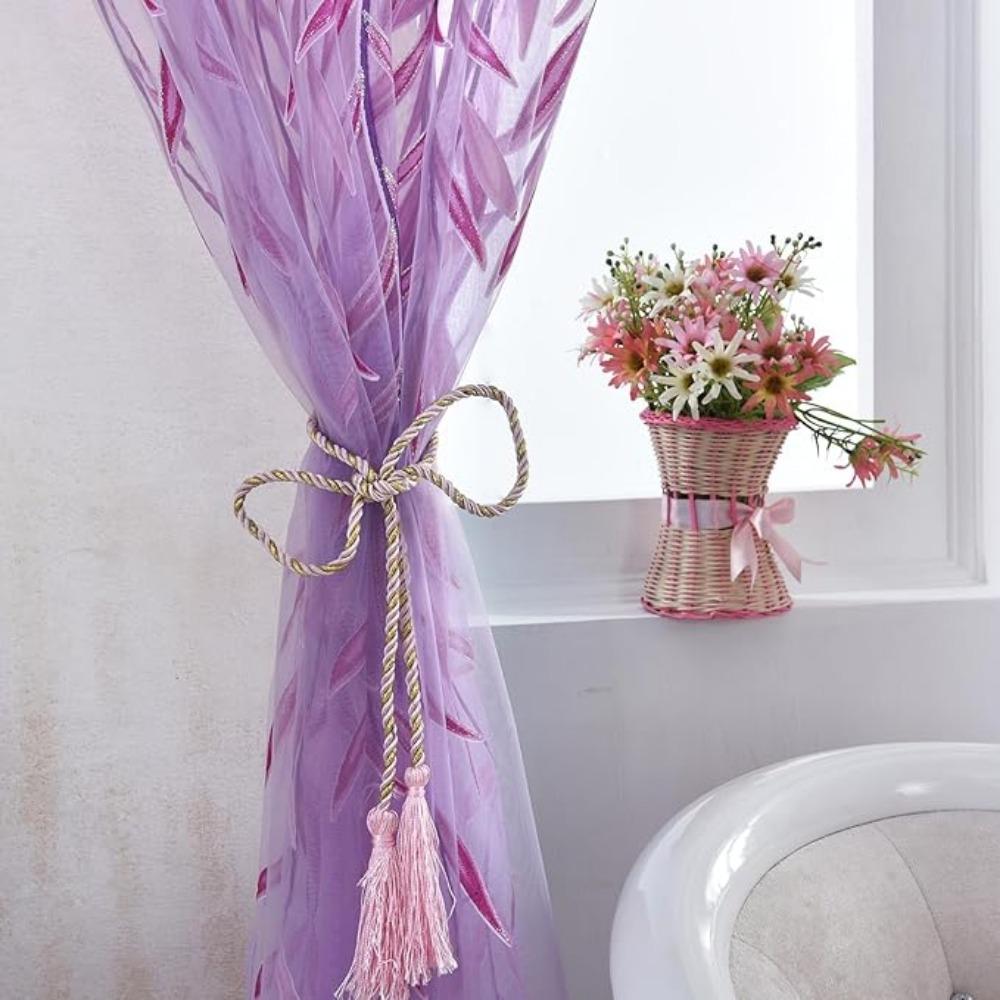 2 Pieces Voile Tulle Willow Leaf Window Curtain Room Salix Leaf Sheer Vine Drapes Curtain Willow Leaf Curtain for Living Room Bedroom Balcony