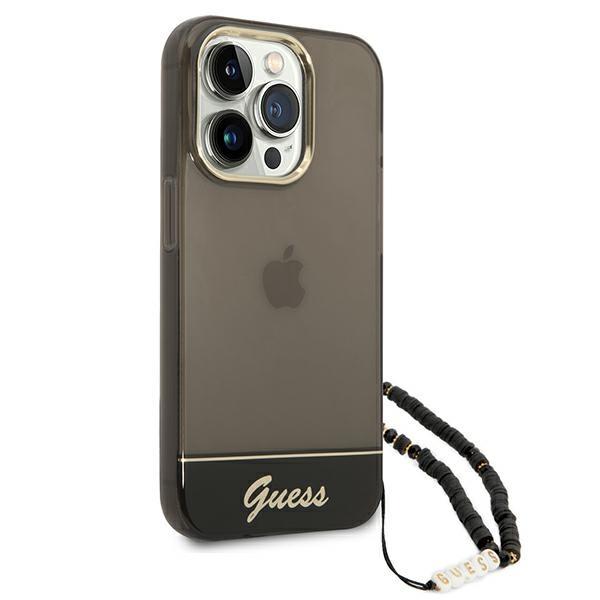 Etui do iPhone 14 Pro Guess Czarny Translucent Pearl Strap