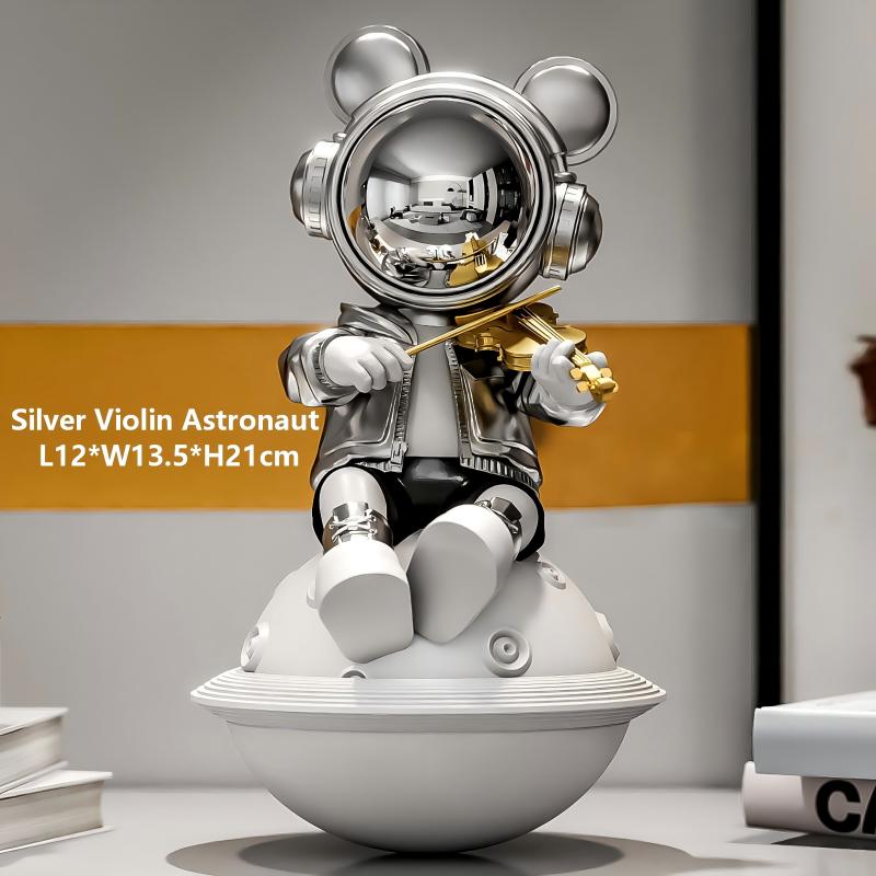 Violin Astronaut Guitarist Resin Sculpture Entrance Decor | Luxury Hand-Painted Home Decor for Hallway Perfect Birthday Gift for