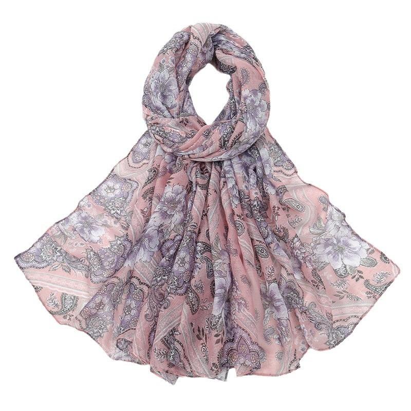 Spring and Autumn New Plant Flower Printing Versatile Bali Yarn Cotton and Linen Feel Scarf Elegant Sunscreen Shawl Women