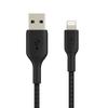 Кабель Belkin USB-A - Lightning в оплетке, совместимый с iPhone 13 / 12 / SE / 11 / XR, быстрая зарядка, сверхпрочный, сертифицированный MFi, 3M, черный, BOOST C