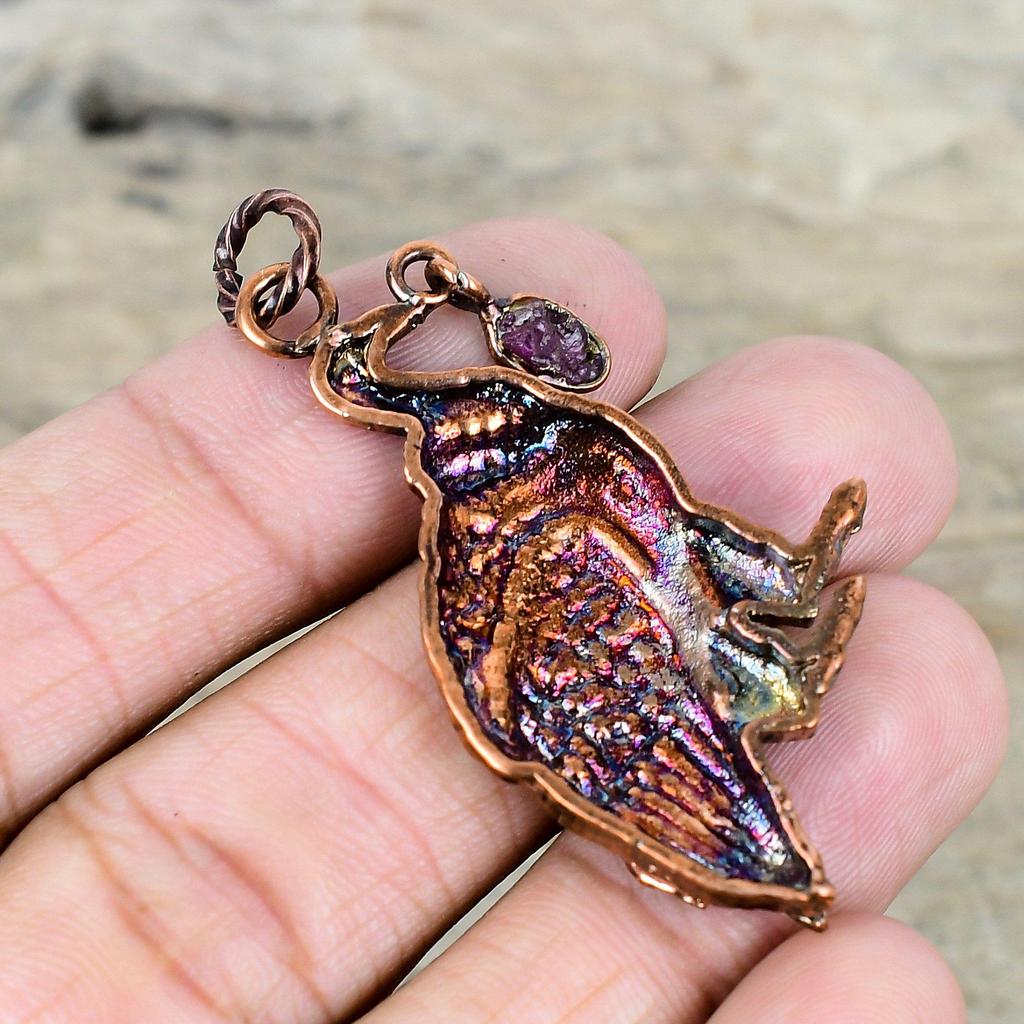 Pink Tourmaline Rough Pendant Electroformed Copper Pendant Peacock Jewelry Gemstone Pendant Handmade Jewelry Gifts for Wife Designer Pendant