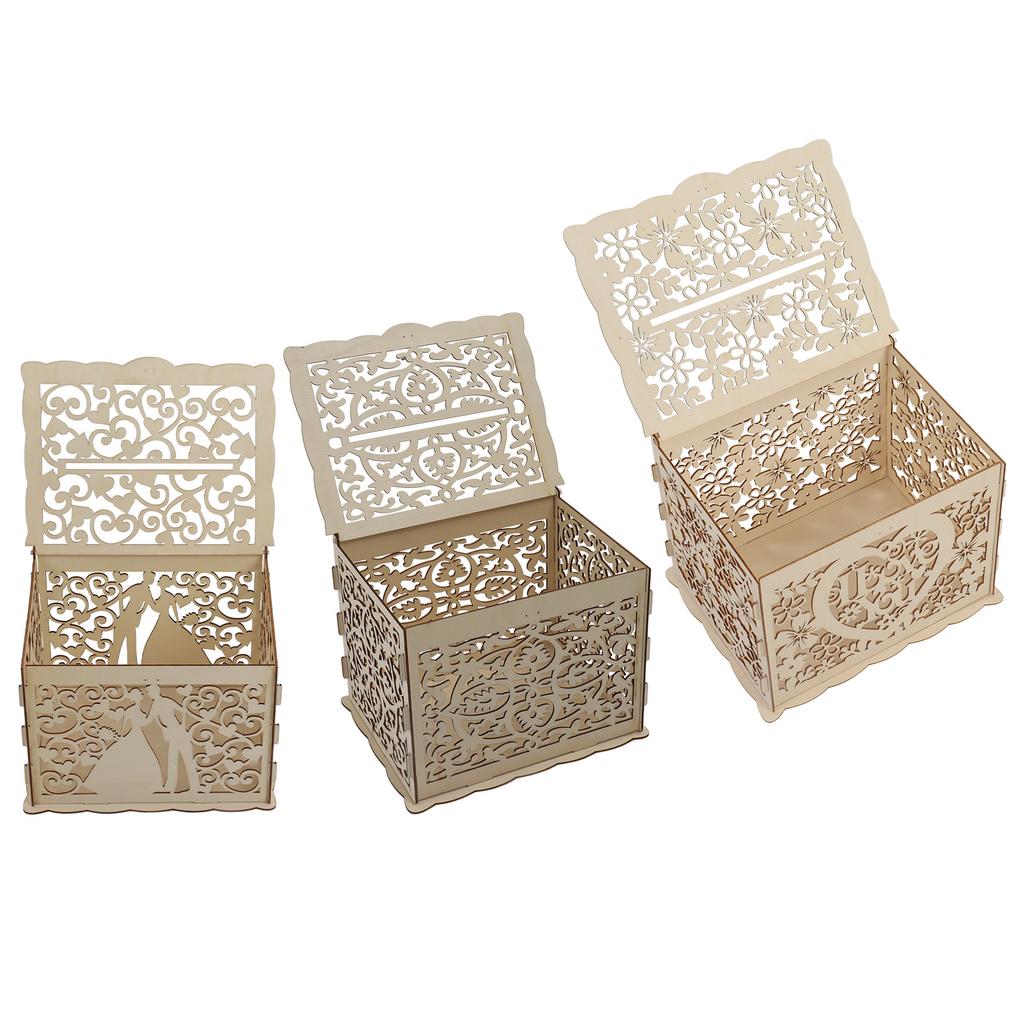 DIY Hollow Wooden Box Gift Card Money Case Wedding Reception Decoration Box Easy Assembly