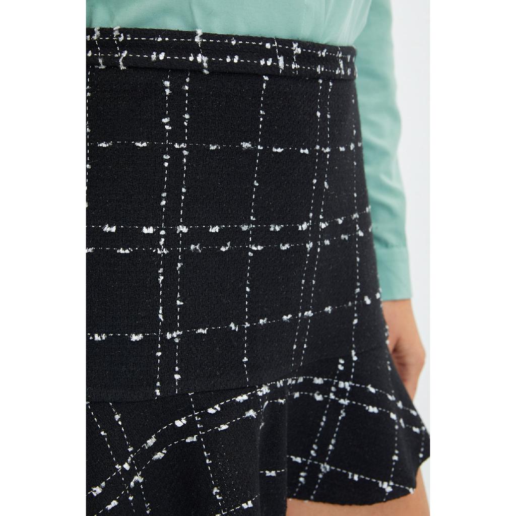 Black Flounced Tweed Fabric Mini Woven Skirt Twoaw22et0448