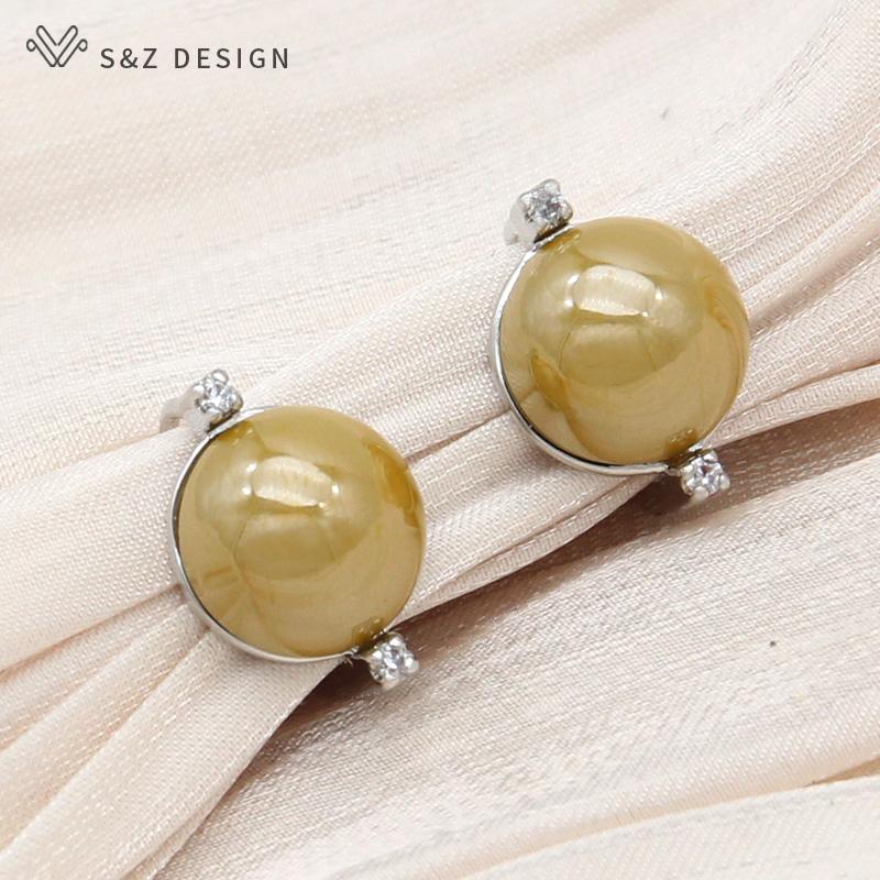 Модные круглые серьги-капли с искусственным жемчугом для женщин, свадебные серьги розового золота с кубическим цирконием, ювелирные изделия